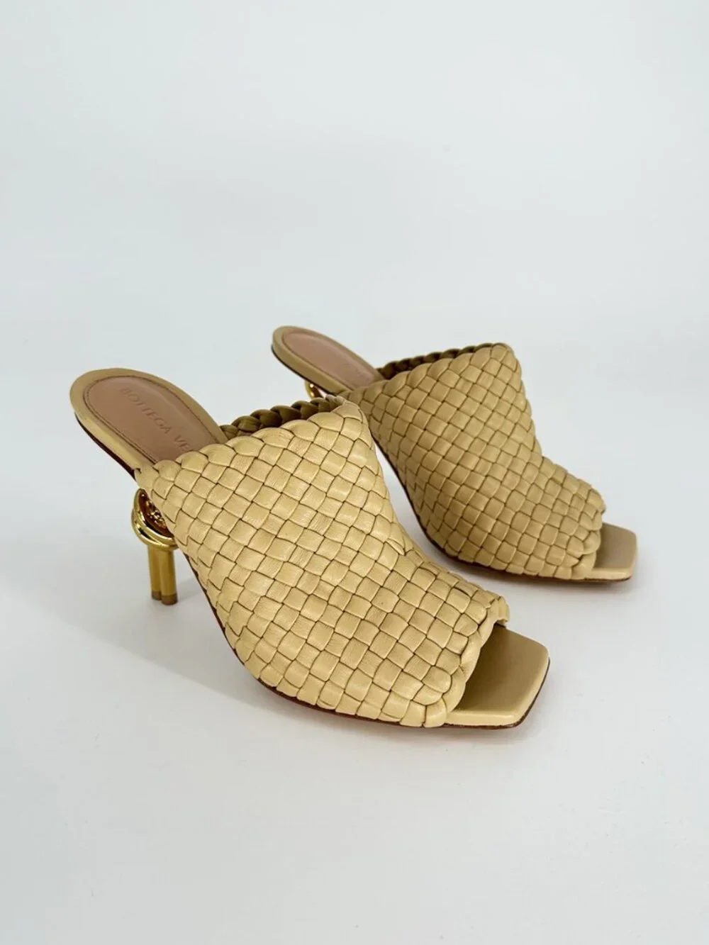 Bottega Veneta Knot Heel Intrecciato Leather Woven Tan 37